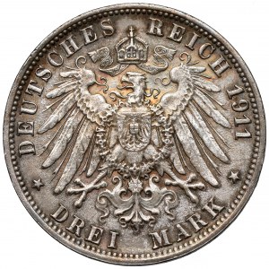 Württemberg, 3 marki 1911-F, Stuttgart - zaślubinowe