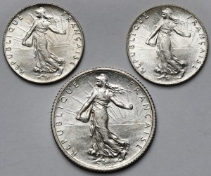 France, 50 centimes - 1 franc 1917-1918 - set (3pcs)