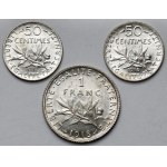 Francja, 50 centimes - 1 frank 1917-1918 - zestaw (3szt)