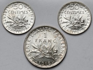 Francia, 50 centesimi - 1 franco 1917-1918 - set (3 pz.)