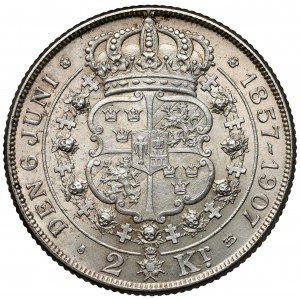 Švédsko, Oscar II, 2 koruny 1907