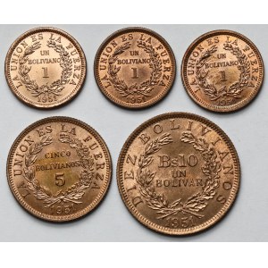 Boliwia, 1-10 boliviano 1951 - zestaw (5szt)