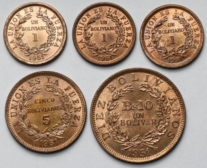 Boliwia, 1-10 boliviano 1951 - zestaw (5szt)