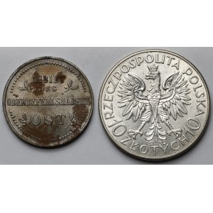 Ober-Ost. 3 kopiejki 1916-J i Głowa Kobiety 10 złotych 1932 bz (2szt)