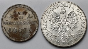 Ober-Ost. 3 kopecks 1916-J and Head of a Woman 10 gold 1932 bz (2pcs)