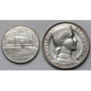 Łotwa i Estonia, 5 lati 1931 i 2 krooni 1930 - zestaw (2szt)