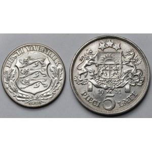 Łotwa i Estonia, 5 lati 1931 i 2 krooni 1930 - zestaw (2szt)