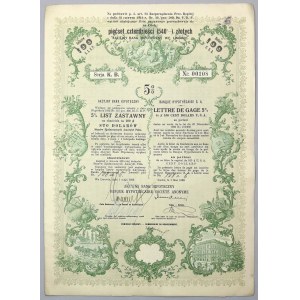 Lwów, Akc. Bank Hipoteczny, 5% List zastawny 100 dolarów 1933 RZADKOŚĆ