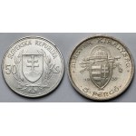 Węgry i Słowacja, 5 pengo 1938 i 50 korun 1944 - zestaw (2szt)