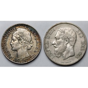 Belgia i Indochiny Francuskie, 5 franków 1871 i Piastra 1931 - zestaw (2szt)