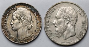 Belgique et Indochine française, 5 francs 1871 et Piastra 1931 - ensemble (2pc)