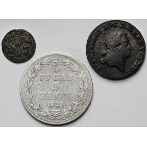 Poniatowski i Zabory, Szeląg 1768, Trojak 1787 i 3/4 rubla = 5 złotych 1840 MW - zestaw (3szt)