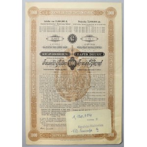 Kolej Galicyjska Karola Ludwika, ZAPIS DŁUGU (obligacja) na 1.000 zł 1890