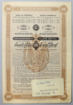 Galicijská dráha Karla Ludvíka, dlužní úpis na 1 000 zlotých 1890