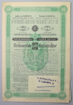 Galician Railway of Karl Ludwig, Debt Record (bond) for 5,000 zlotys 1890