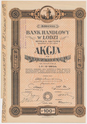 Handelsbank in Łódź, Em.1-3, 100 Zloty 1928 - RARE
