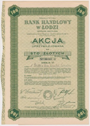Bank Handlowy w Łodzi, Em.6, 100 zł 1935 - uprzywilejowana