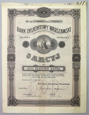 Warsaw Discount Bank, 5x 100 zloty 1926