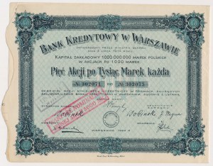 Warschauer Kreditbank, 5x 1.000 mkp 1922