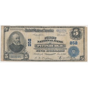 USA, 5 Dollars 1902, National Currency, Pittsburgh, Pennsylvania