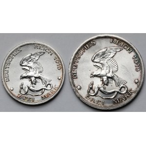 Niemcy, Prusy, 2-3 marki 1913 - Bitwa Narodów - zestaw (2szt)