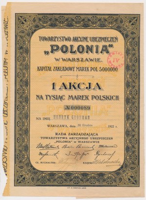 Tow. Akc. Ubezpieczeń POLONIA, 1.000 mkp 1922