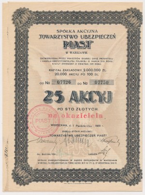 Tow. Ubezpieczeń PIAST, 25x 100 zl 1929