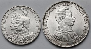 Germany, Prussia, 2-3 marks 1901-1914 - set (2pcs)