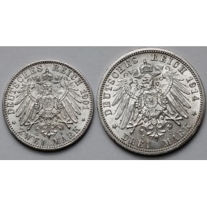 Niemcy, Prusy, 2-3 marki 1901-1914 - zestaw (2szt)