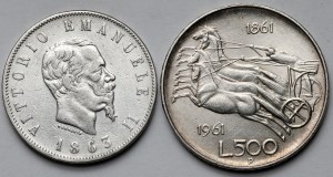 Itálie, 2-500 lir 1863-1961 - sada (2ks)