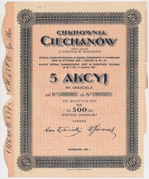 CIECHANÓW Sugar Factory, 5x 100 zloty 1931