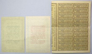 Oheň. Konverze 1924, zlomkové certifikáty 3 a 5 zl. + dluhopis na 10 zl. CELÝ list (3ks)