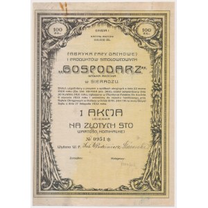 Fabryka Papy Dachowej i Produktów Smołowcowych GOSPODARZ w Sieradzu, Em.1, 100 zł - odbarwiona