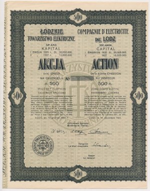 Łódzkie Tow. Elektryczne, Em.1, 500 zł 1925 - blankiet