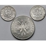 Głowa Kobiety, Piłsudski i Żaglowiec, 2-10 złotych 1933-1936 - zestaw (3szt)