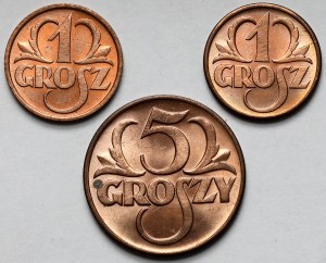 1-5 groszy 1938-1939 - mennicze (3szt)