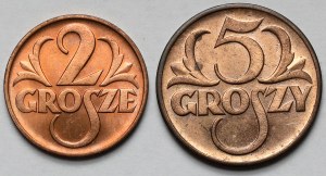 2 a 5 grošov 1937, 1939 - mincovňa (2 ks)