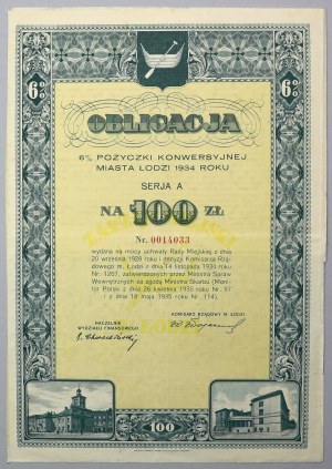 Łódź, 6% Poż. Konwersyjna, Obligacja 100 zł 1934