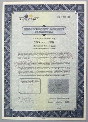 Rheinhyp-BRE Bank Hipoteczny, List zastawny SPECIMEN 100.000 EURO 2002 - RZADKA