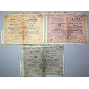 Warszawa, 6% VI Poż. Konwersyjna, Obligacje 50, 250 i 500 zł 1926 (3szt)