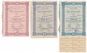 Łódź, TKM, Listy zastawne 25, 50 i 200 zł 1925 (3szt)