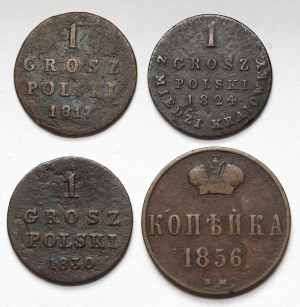 1 grosz 1817-1830 a Kopiejka 1856 BM, Varšava - sada (4ks)