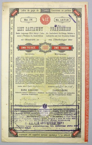 Lvov, Národní banka, 4,5 % Hypoteční zástavní list 2 000 kr 1911