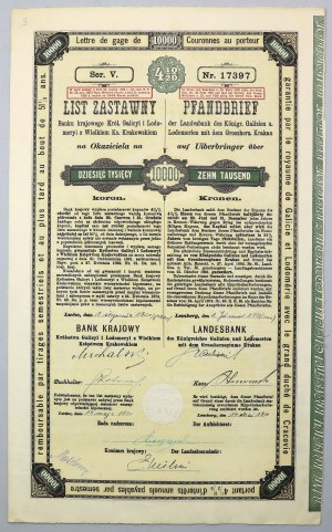 Lvov, Landesbank, 4,5% zástavní list na 10 000 kr 1921