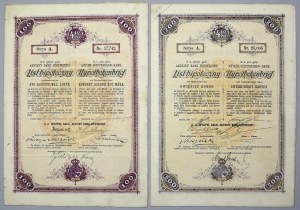 Lviv, Akc. Bank Hipoteczny, 4.5% Mortgage Letters 100 and 200 kr 1897 and 1907 (2pcs)