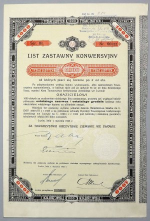 Lviv, TKZ, obbligazione ipotecaria di conversione al 4% 1.000 zl 1925