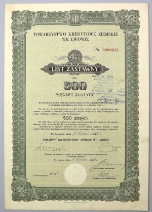Lviv, TKZ, 4.5% Pledge letter 500 zloty 1934