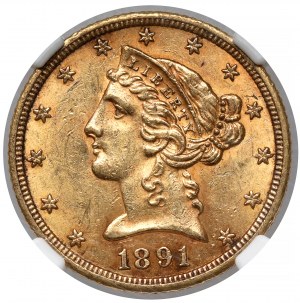 USA, $5 1891-CC, Carson City