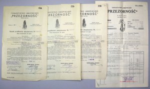 Poisťovňa PRESENCE - Požiarne poistky - rovnaký majetok a rovnaký vlastník 1932-1941 (4 ks)