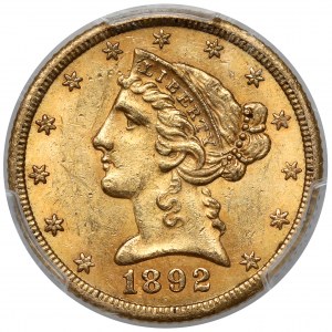 USA, 5 dollars 1892-CC